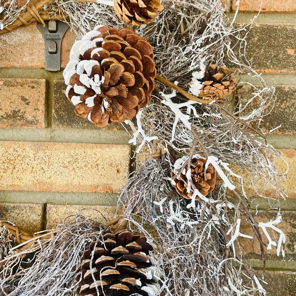 *Snow Fallen Twig & Pinecone Wreath, 24”